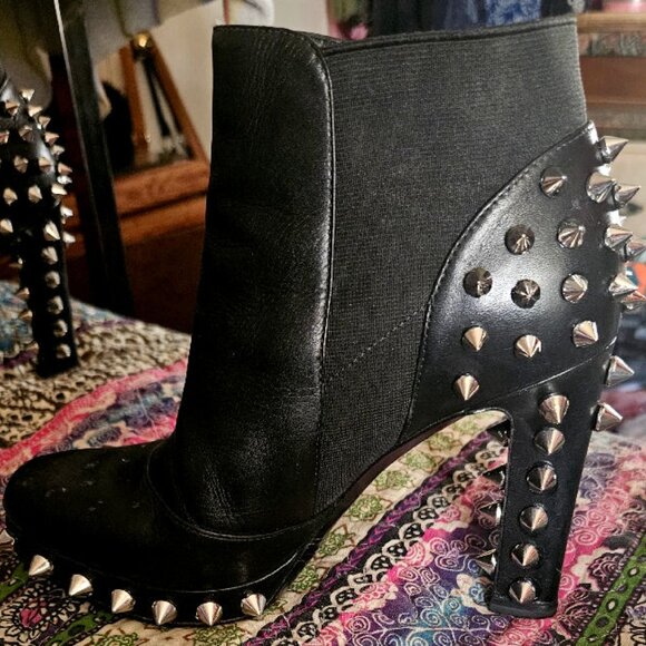 Italian made, Vero Cuoio, Black, Spiked, Ankle Boots - Picture 5 of 13